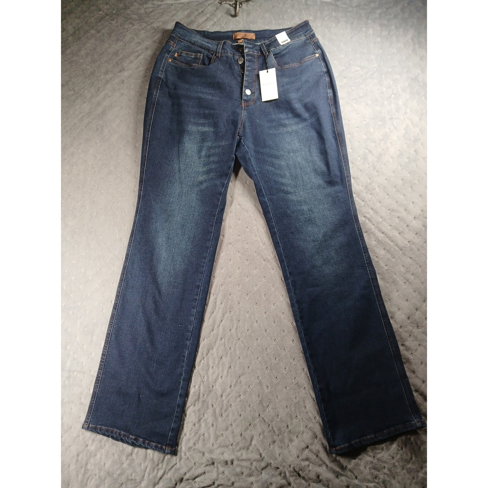Judy Blue High Waist Button Fly Straight Leg Jeans Dark Blue JB88598DKWomens 14W